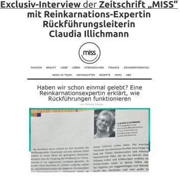 Exclusiv-Artikel Zeitschrift MISS mit Reinkarnations-Expertin Rückführungsleiterin Claudia Illichmann