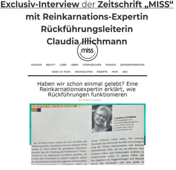 Exclusiv-Artikel Zeitschrift MISS mit Reinkarnations-Expertin Rückführungsleiterin Claudia Illichmann