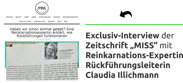 Exclusiv-Artikel Zeitschrift MISS mit Reinkarnations-Expertin Rückführungsleiterin Claudia Illichmann