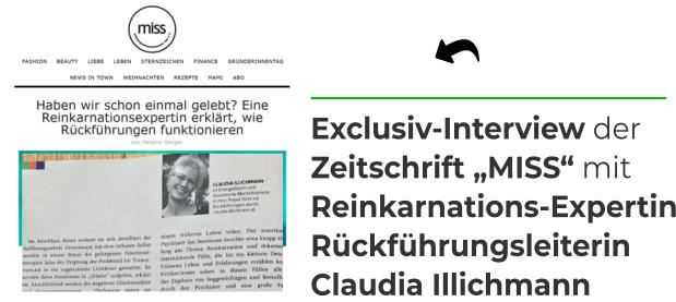 Exclusiv-Artikel Zeitschrift MISS mit Reinkarnations-Expertin Rückführungsleiterin Claudia Illichmann